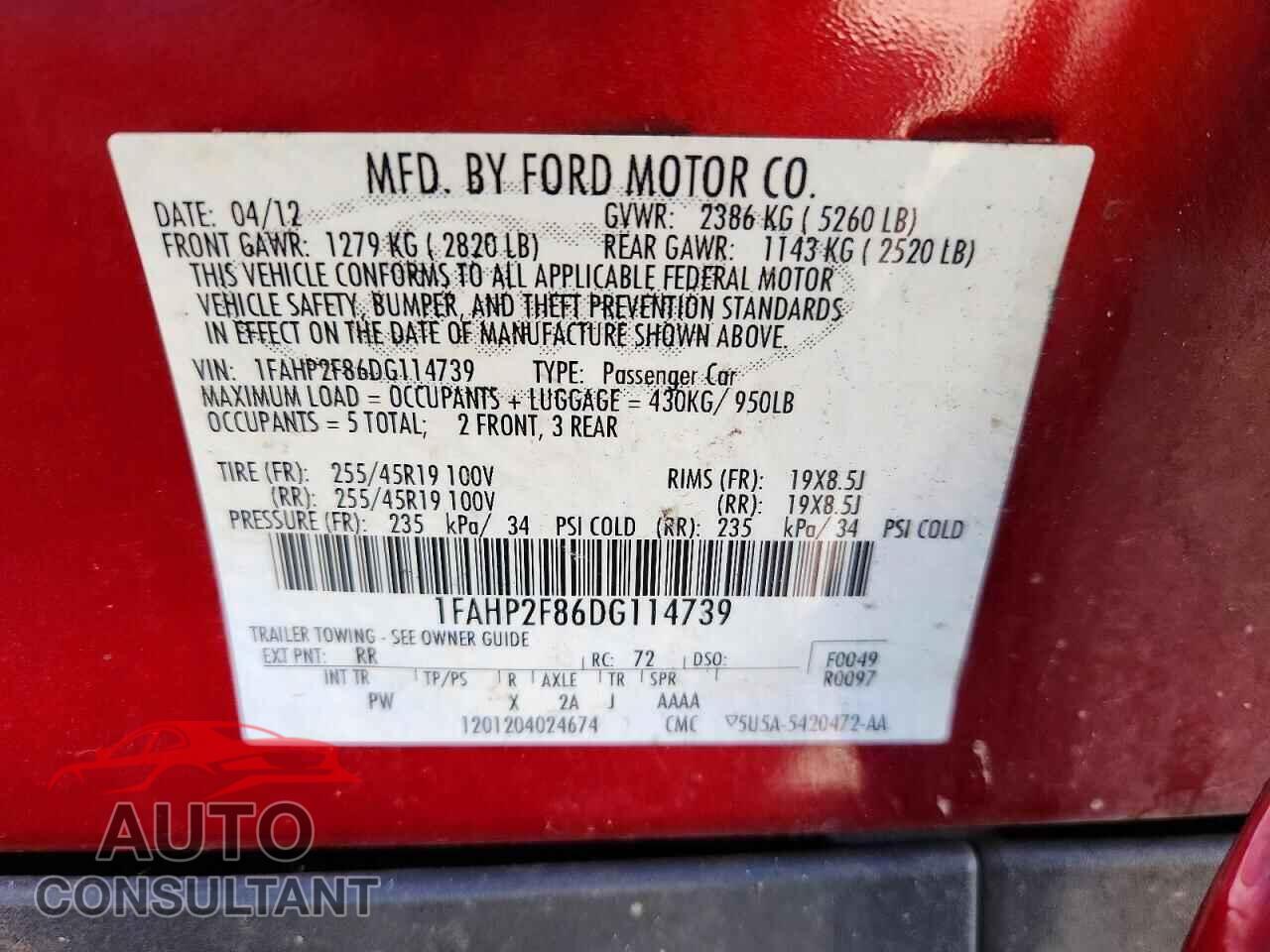 FORD TAURUS 2013 - 1FAHP2F86DG114739