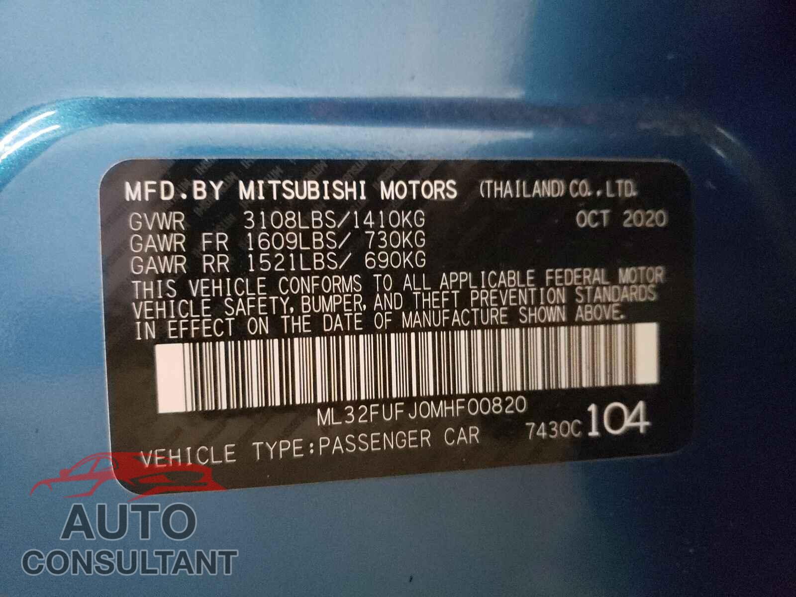MITSUBISHI MIRAGE 2021 - ML32FUFJ0MHF00820