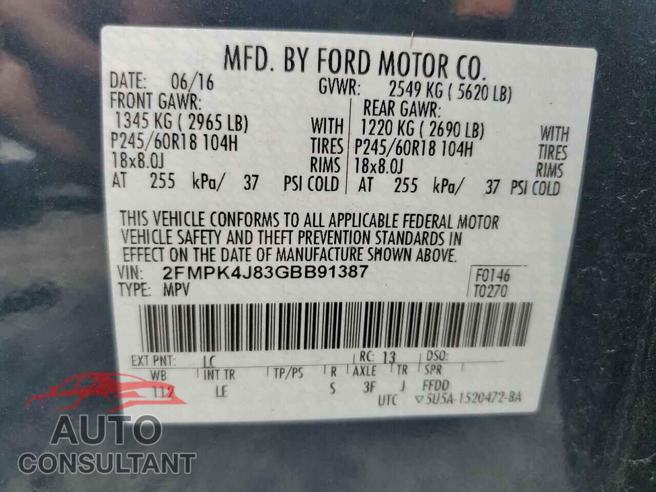 FORD EDGE 2016 - 2FMPK4J83GBB91387