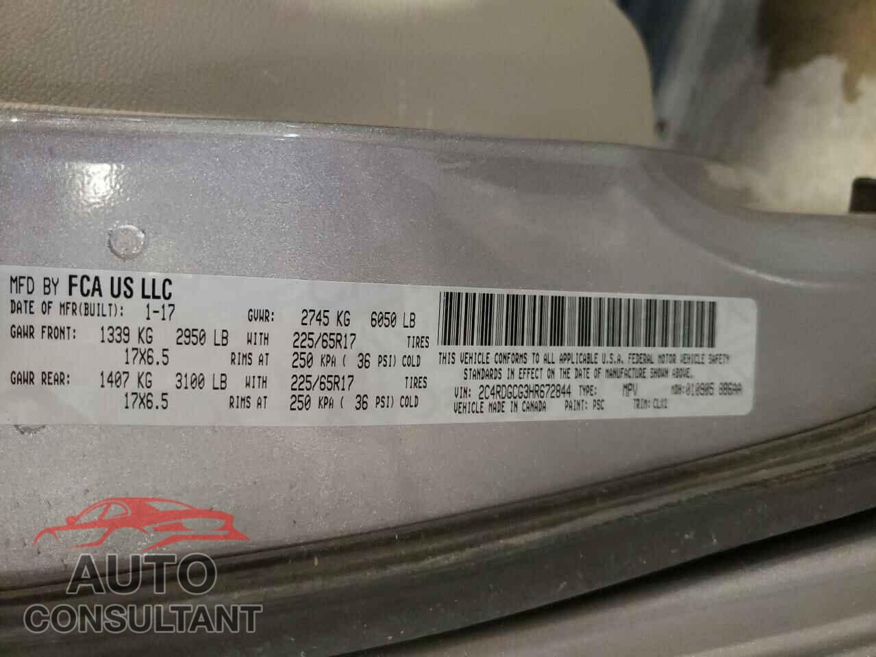DODGE CARAVAN 2017 - 2C4RDGCG3HR672844