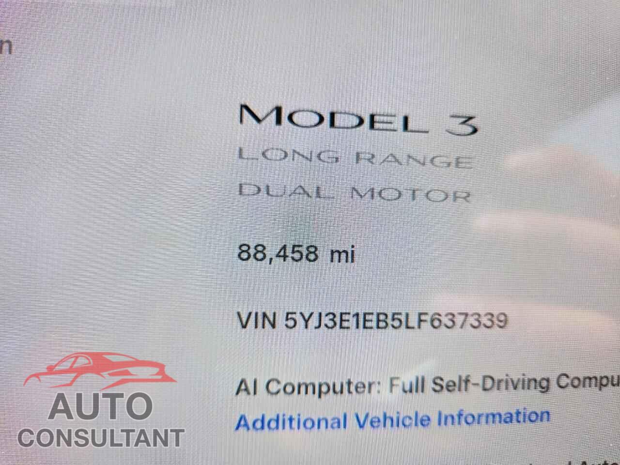 TESLA MODEL 3 2020 - 5YJ3E1EB5LF637339