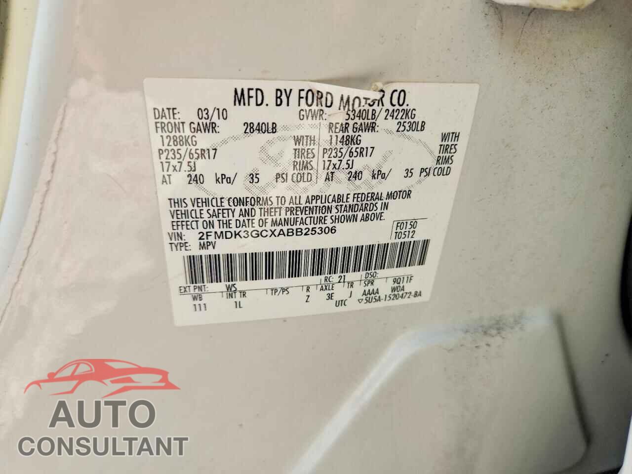 FORD EDGE 2010 - 2FMDK3GCXABB25306