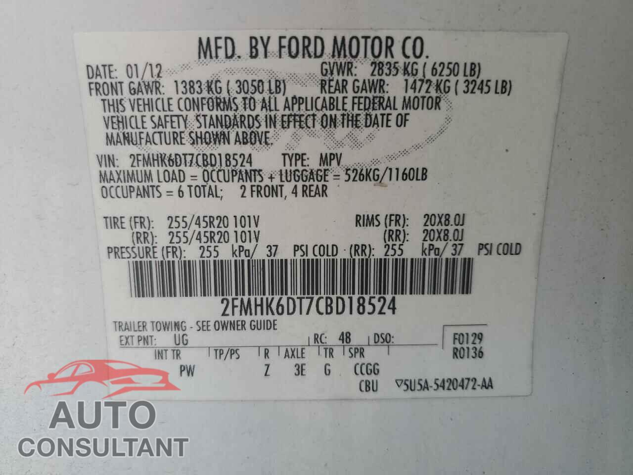FORD FLEX 2012 - 2FMHK6DT7CBD18524