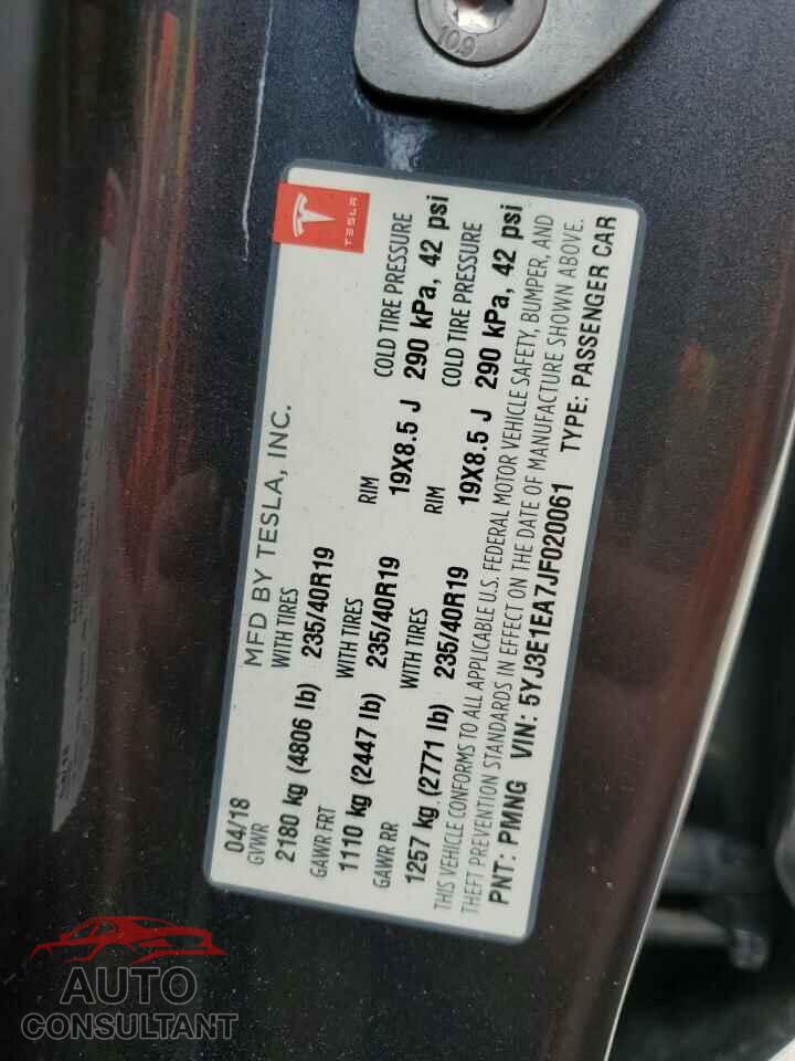 TESLA MODEL 3 2018 - 5YJ3E1EA7JF020061