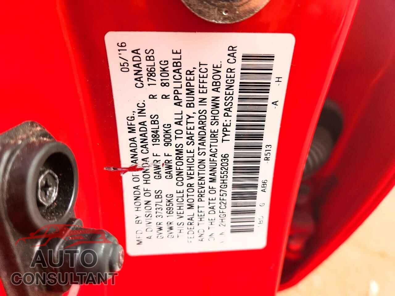 HONDA CIVIC 2016 - 2HGFC2F57GH552036