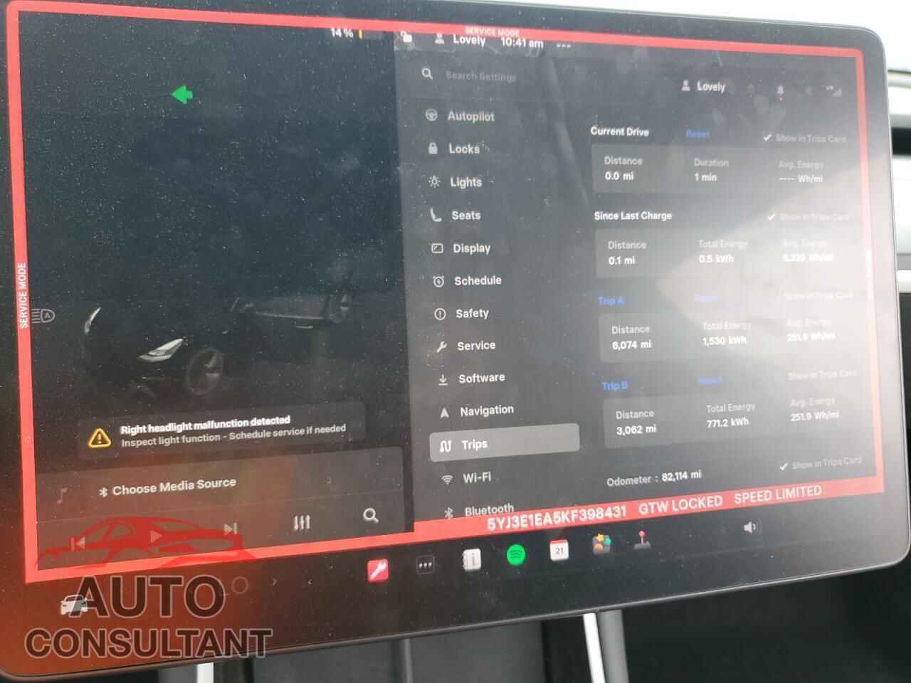 TESLA MODEL 3 2019 - 5YJ3E1EA5KF398431