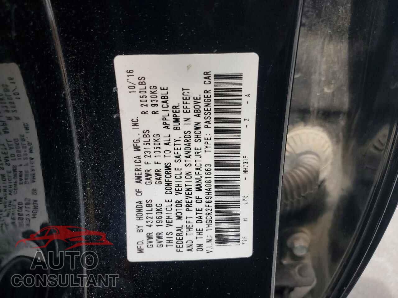 HONDA ACCORD 2017 - 1HGCR2F69HA081663