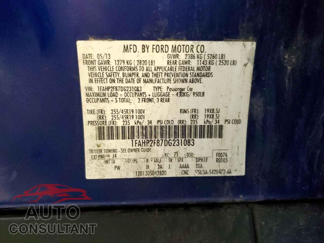 FORD TAURUS 2013 - 1FAHP2F87DG231083