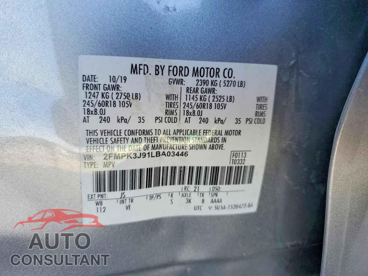 FORD EDGE 2020 - 2FMPK3J91LBA03446