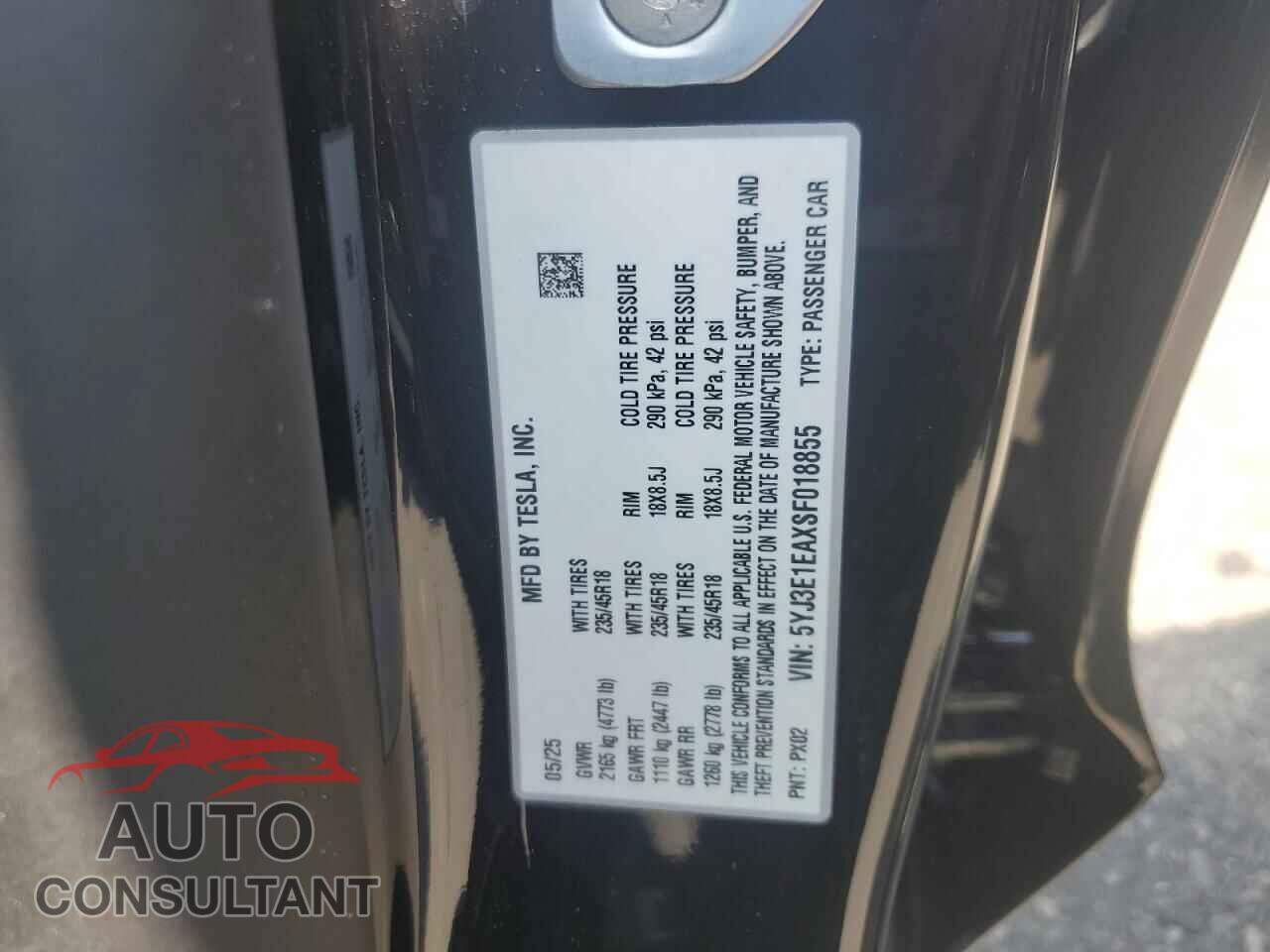 TESLA MODEL 3 2025 - 5YJ3E1EAXSF018855