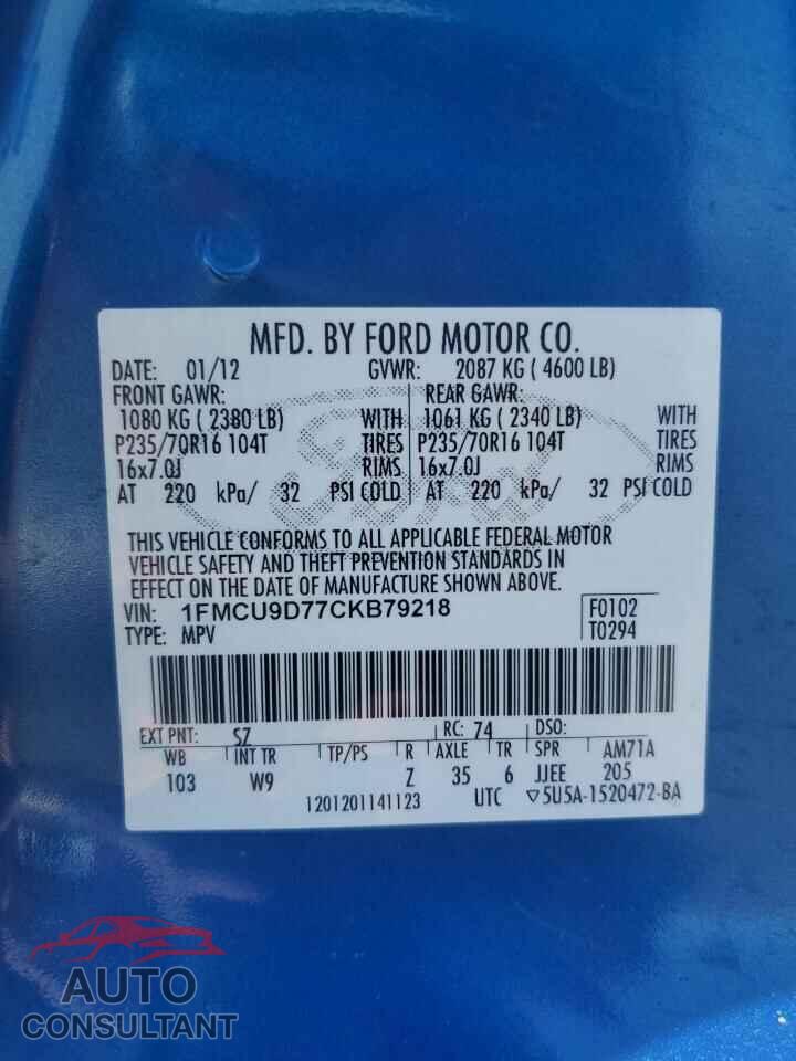 FORD ESCAPE 2012 - 1FMCU9D77CKB79218