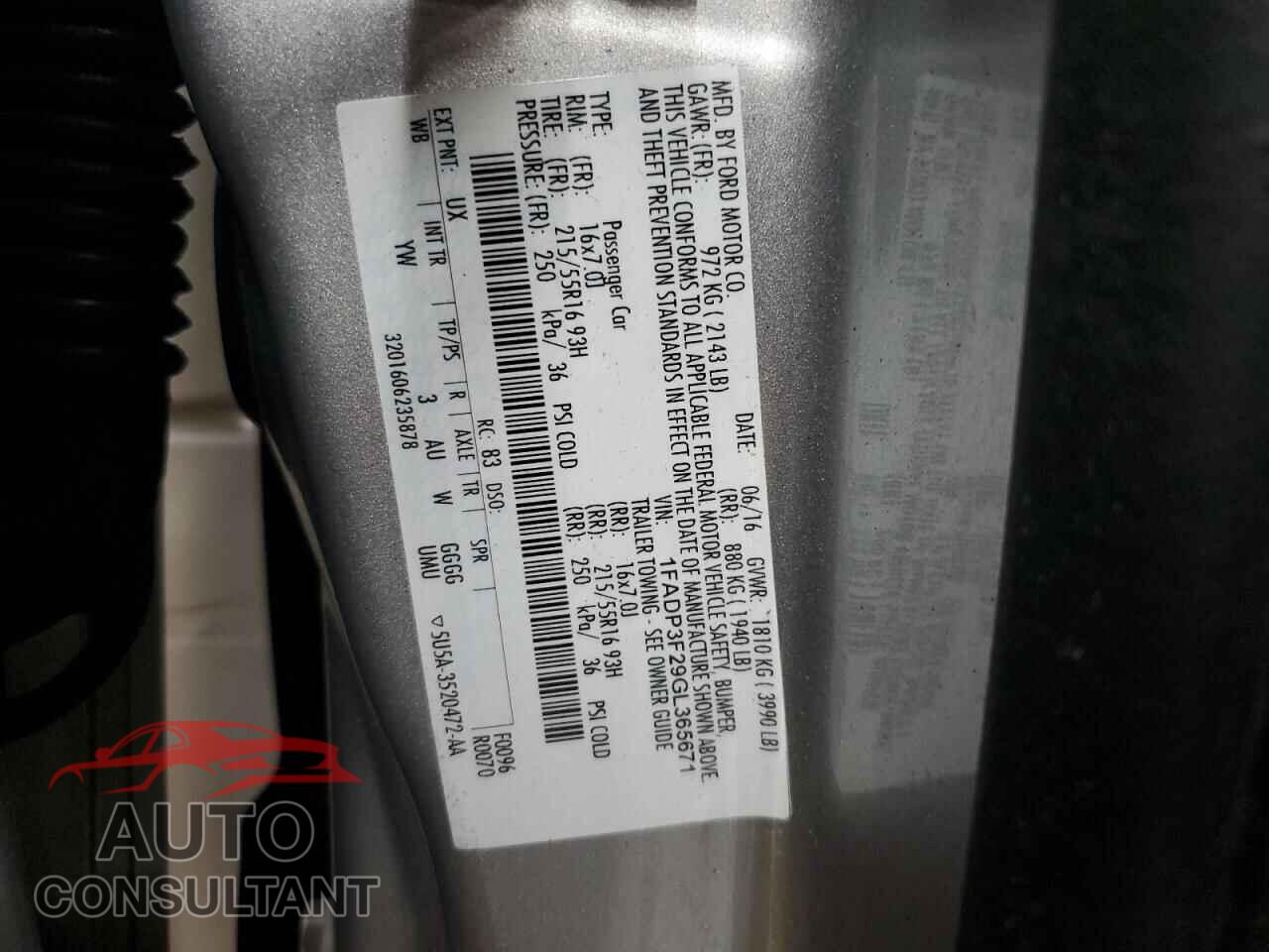 FORD FOCUS 2016 - 1FADP3F29GL365671