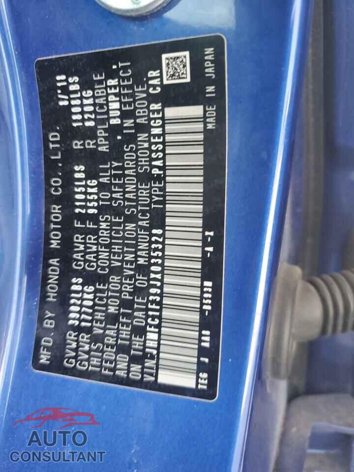 HONDA CIVIC 2018 - JHMFC1F39JX035328