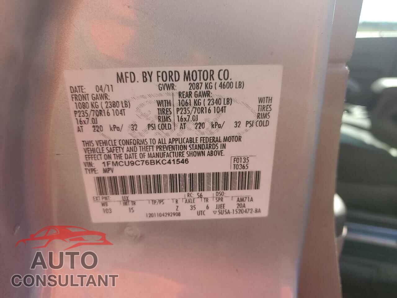 FORD ESCAPE 2011 - 1FMCU9C76BKC41546