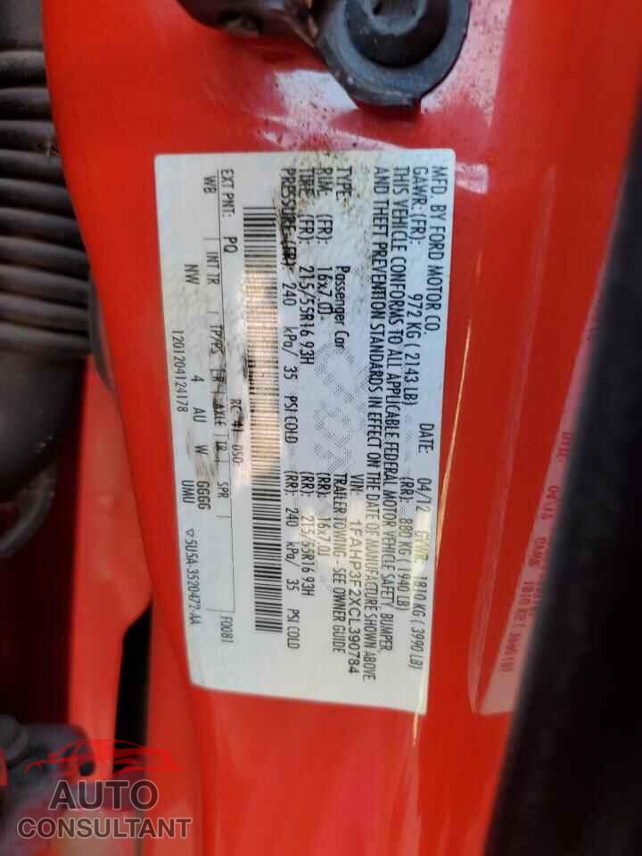 FORD FOCUS 2012 - 1FAHP3F2XCL390784