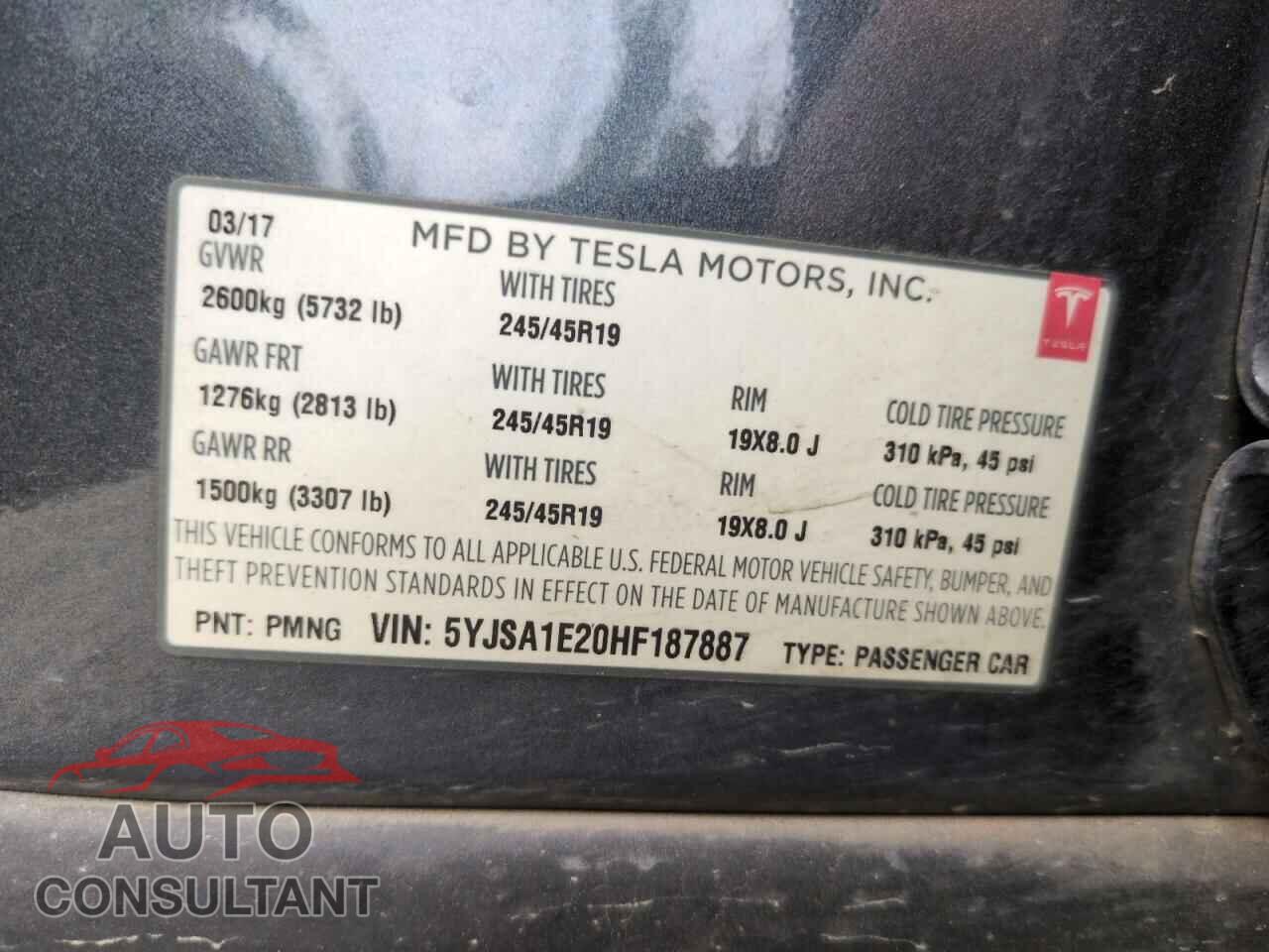TESLA MODEL S 2017 - 5YJSA1E20HF187887