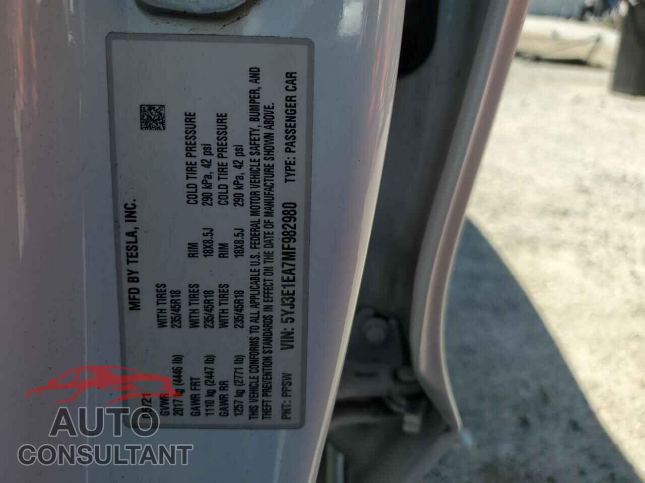 TESLA MODEL 3 2021 - 5YJ3E1EA7MF982980