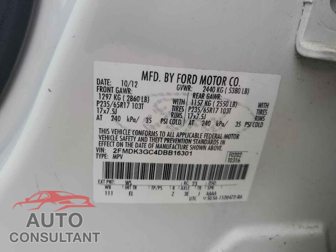 FORD EDGE 2013 - 2FMDK3GC4DBB16301