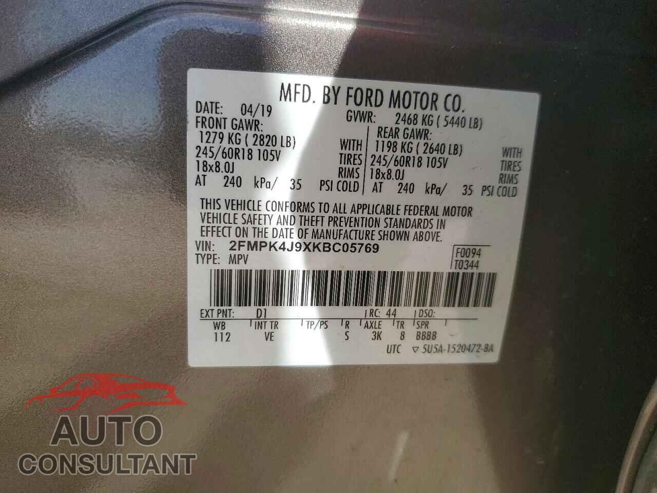 FORD EDGE 2019 - 2FMPK4J9XKBC05769