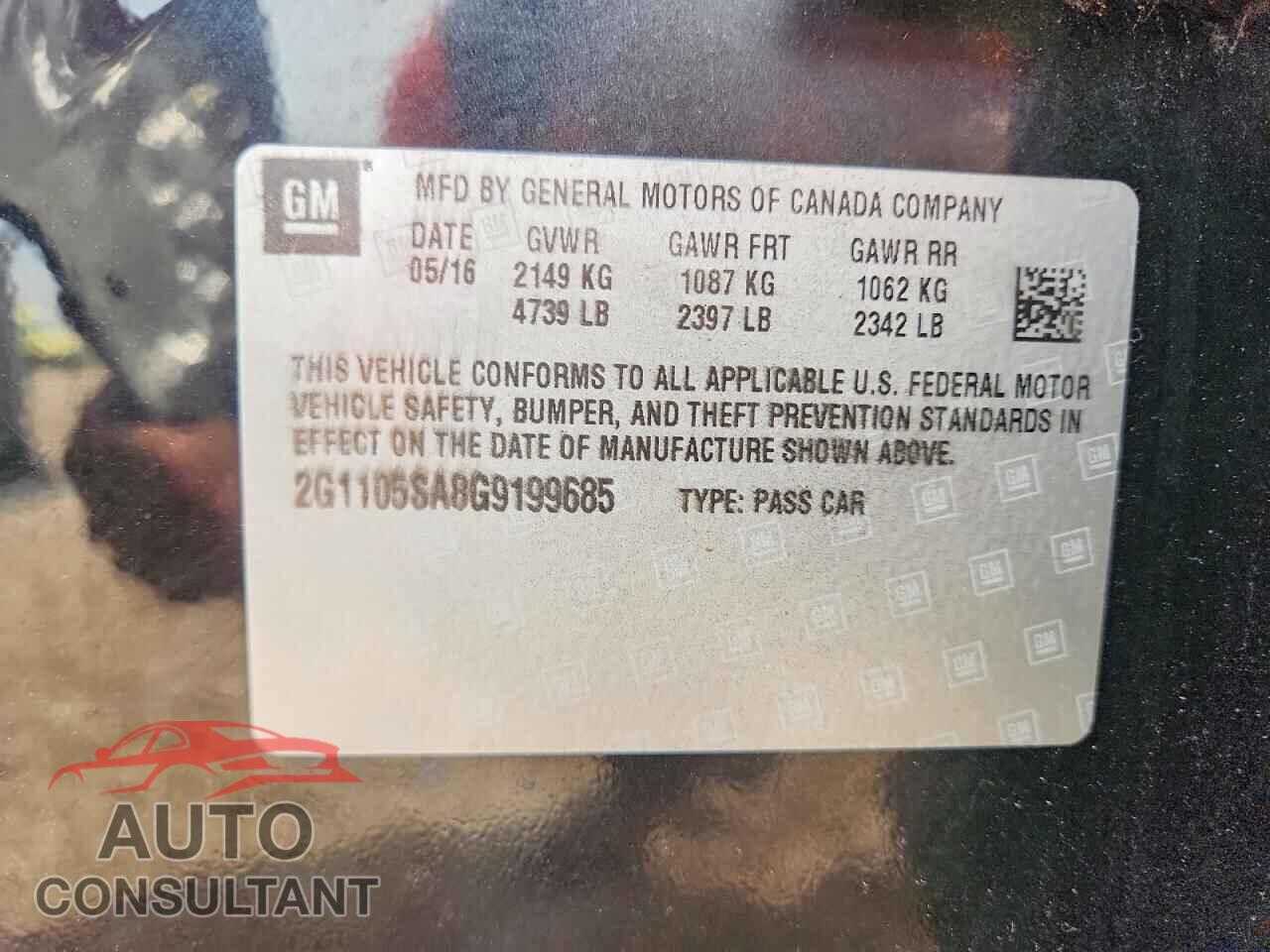 CHEVROLET IMPALA 2016 - 2G1105SA8G9199685