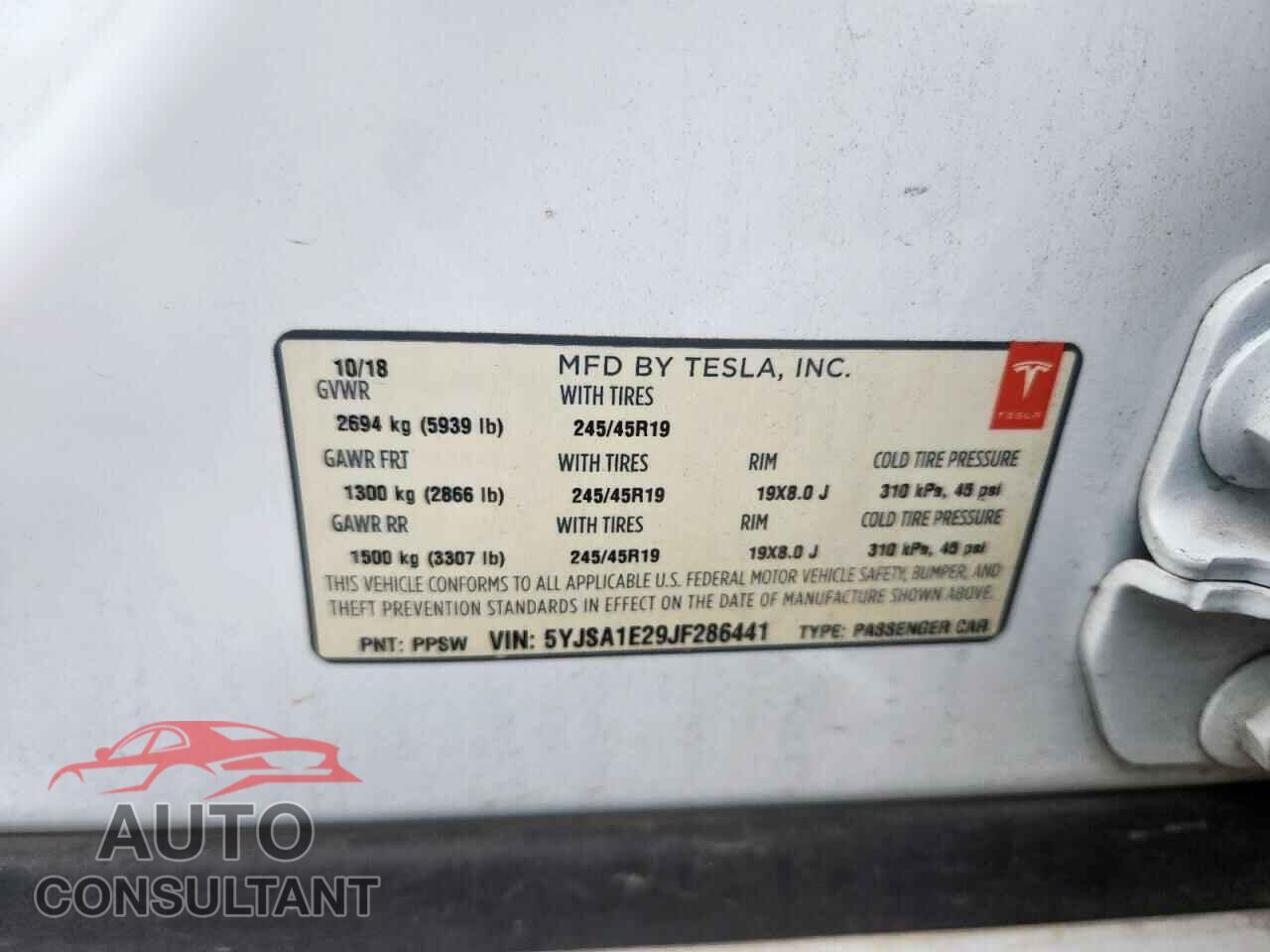 TESLA MODEL S 2018 - 5YJSA1E29JF286441