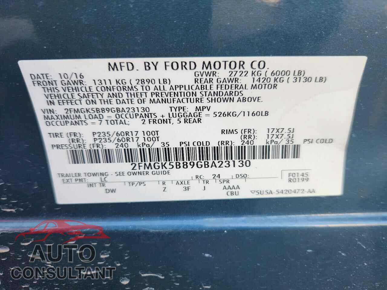 FORD FLEX 2016 - 2FMGK5B89GBA23130