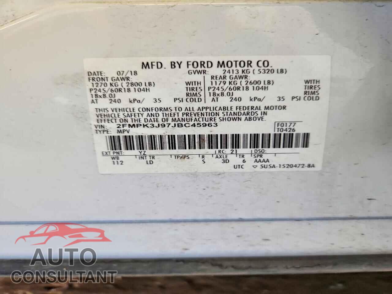 FORD EDGE 2018 - 2FMPK3J97JBC45963