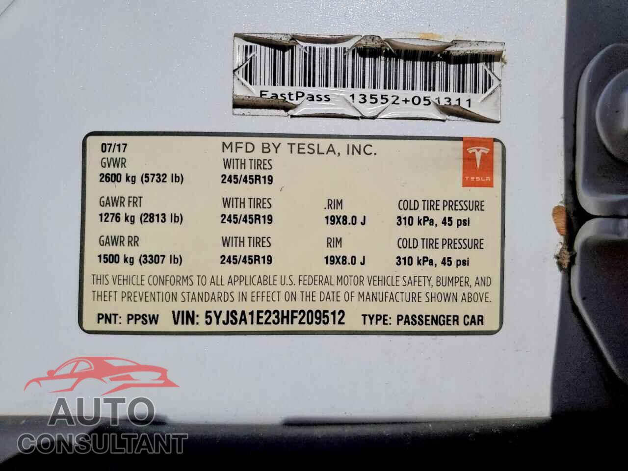 TESLA MODEL S 2017 - 5YJSA1E23HF209512