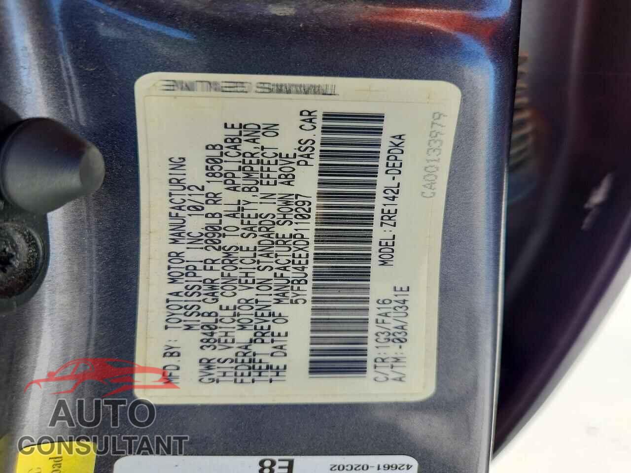 TOYOTA COROLLA 2013 - 5YFBU4EEXDP110297