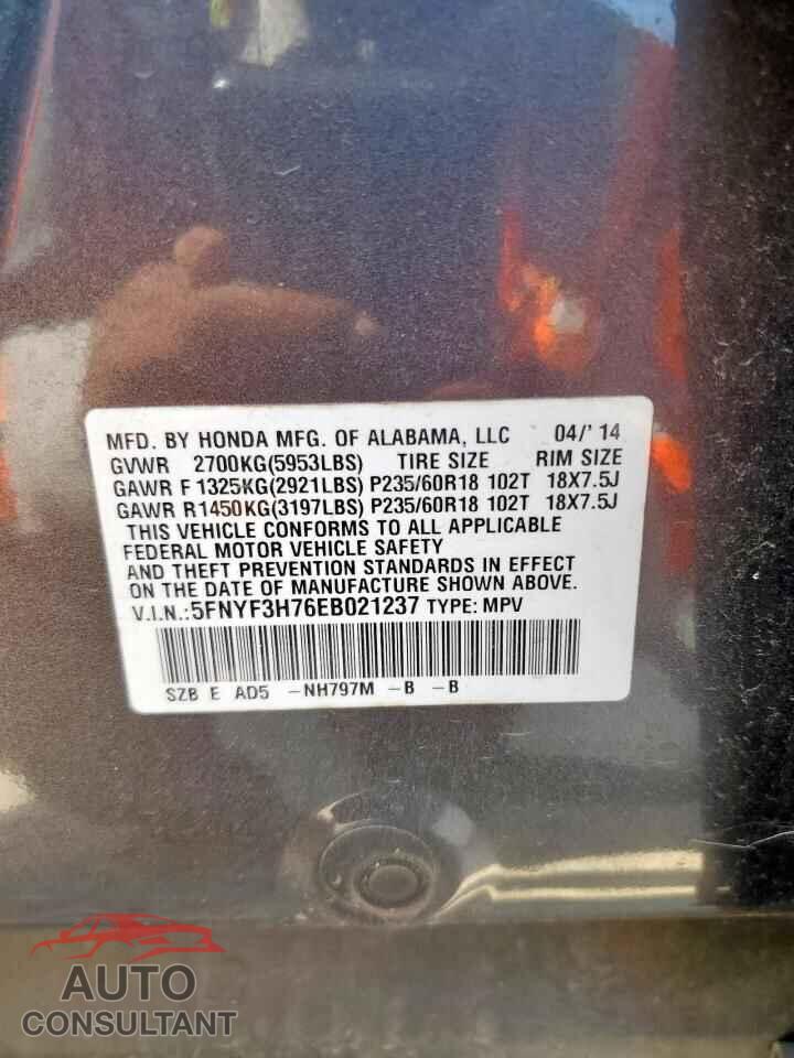 HONDA PILOT 2014 - 5FNYF3H76EB021237