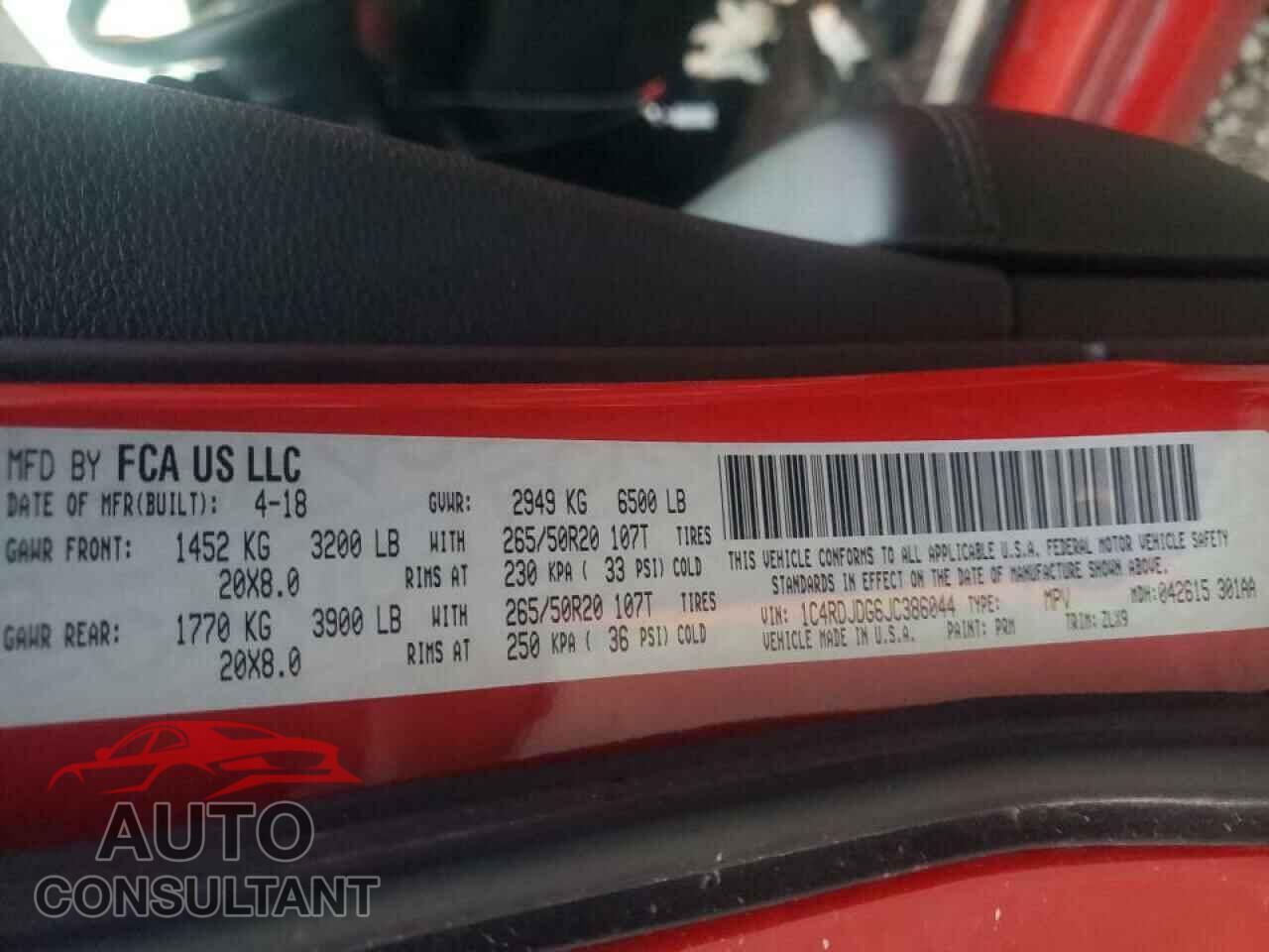 DODGE DURANGO 2018 - 1C4RDJDG6JC386044