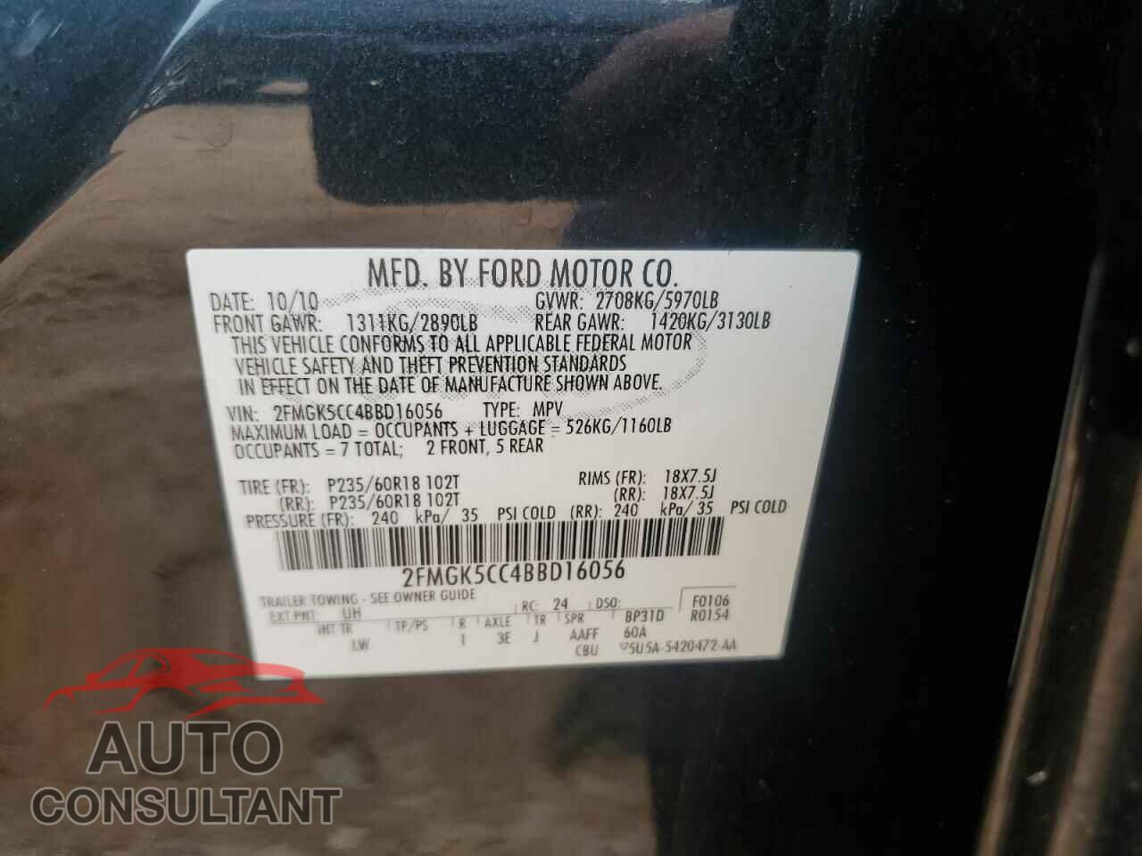 FORD FLEX 2011 - 2FMGK5CC4BBD16056