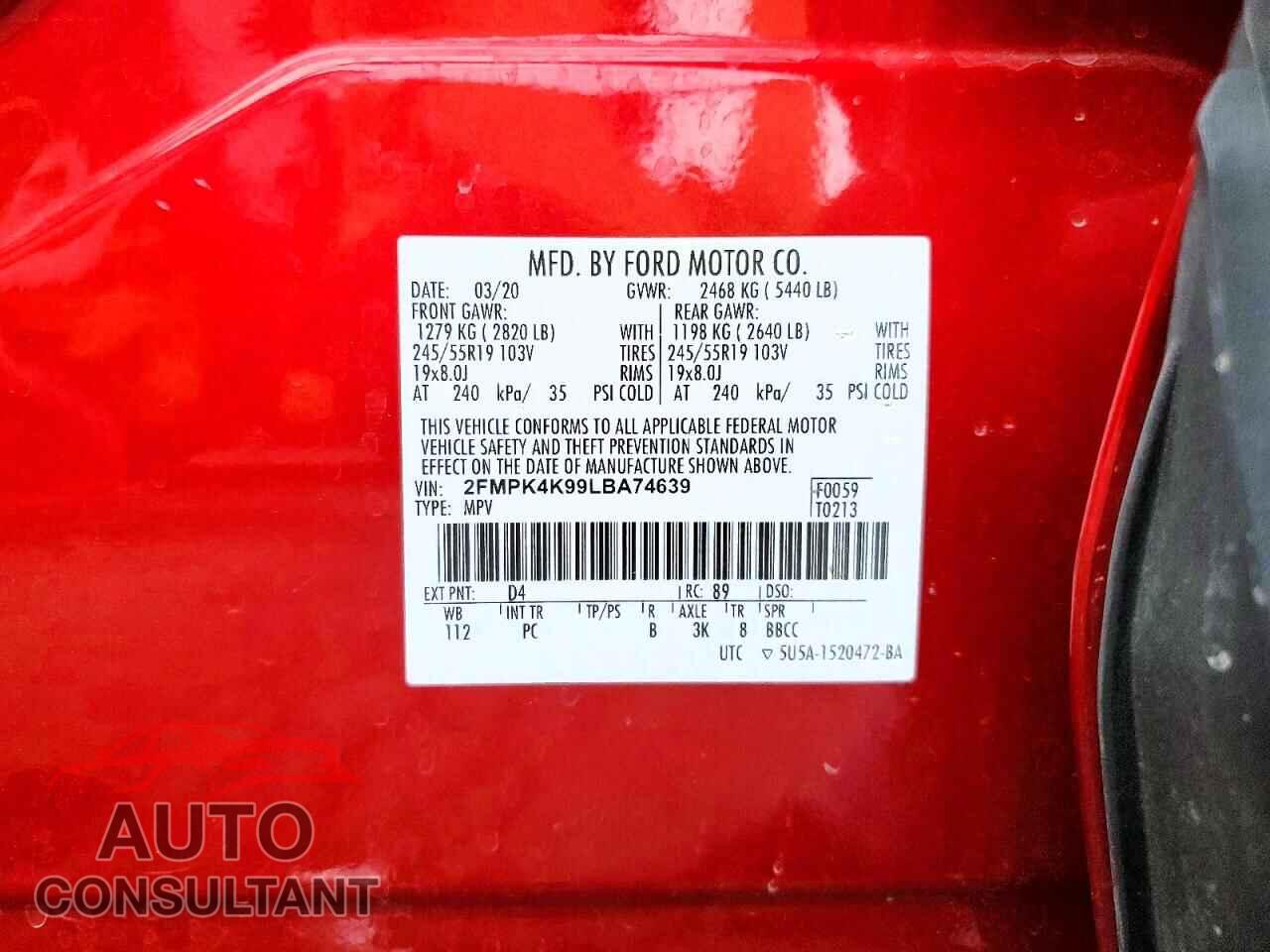FORD EDGE 2020 - 2FMPK4K99LBA74639