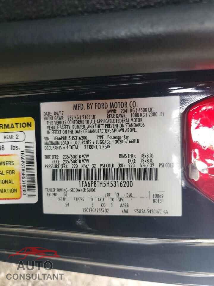 FORD MUSTANG 2017 - 1FA6P8TH5H5316200