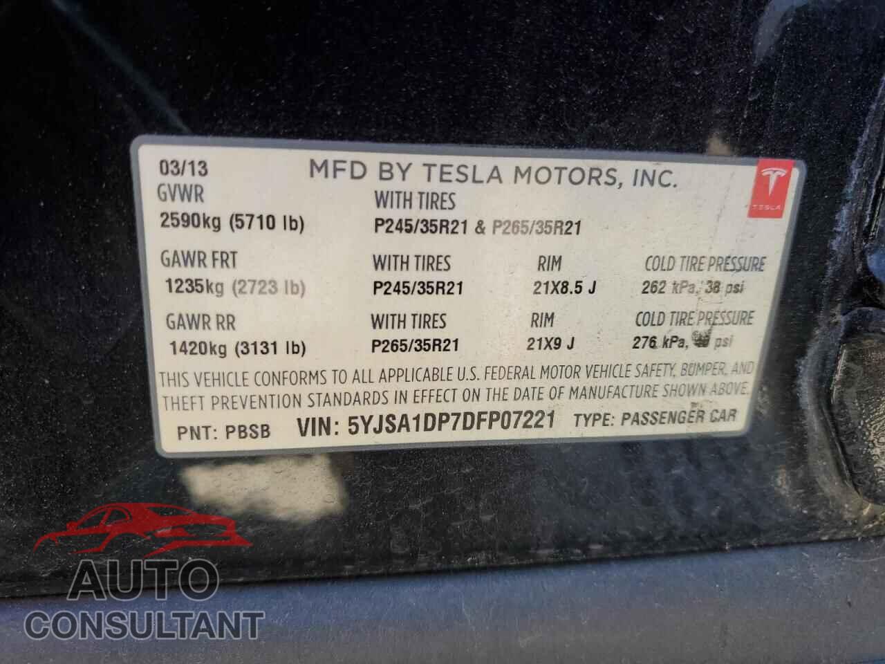 TESLA MODEL S 2013 - 5YJSA1DP7DFP07221