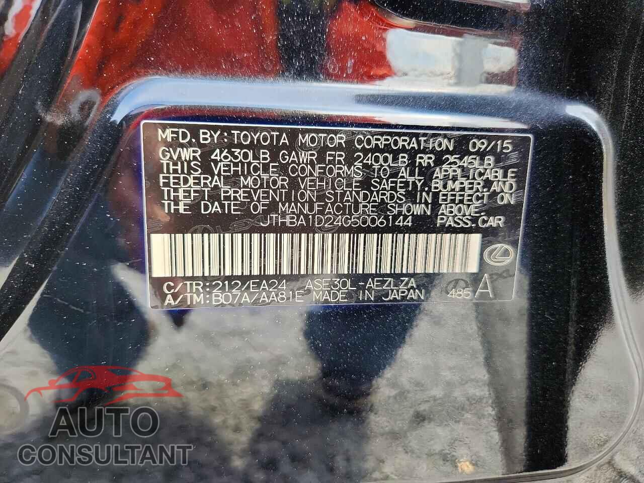 LEXUS IS 2016 - JTHBA1D24G5006144