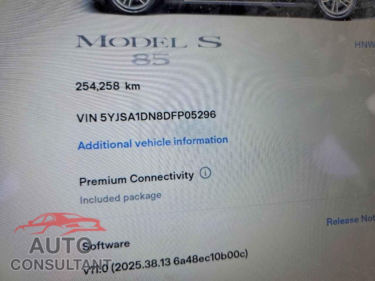 TESLA MODEL S 2013 - 5YJSA1DN8DFP05296