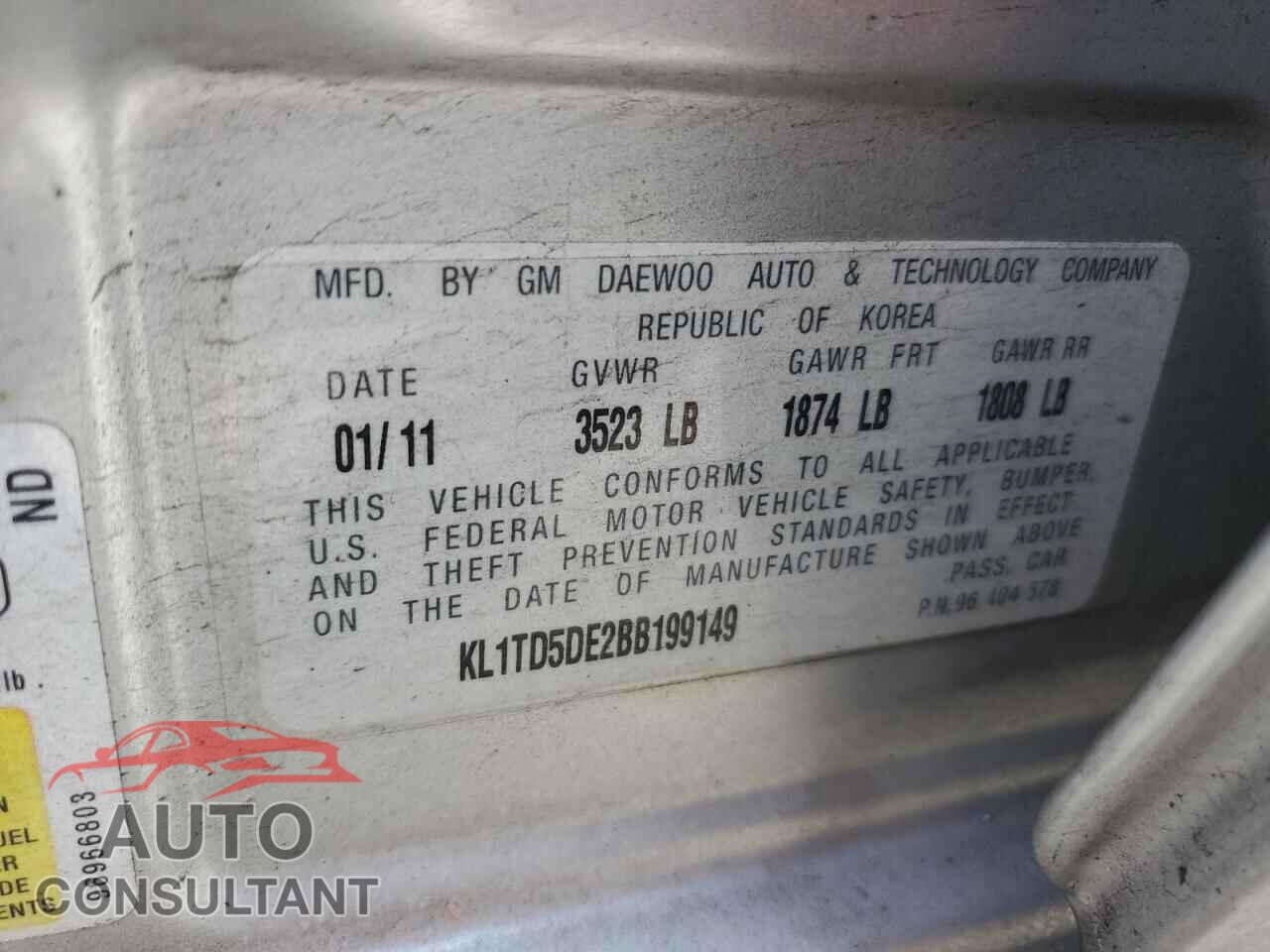 CHEVROLET AVEO 2011 - KL1TD5DE2BB199149