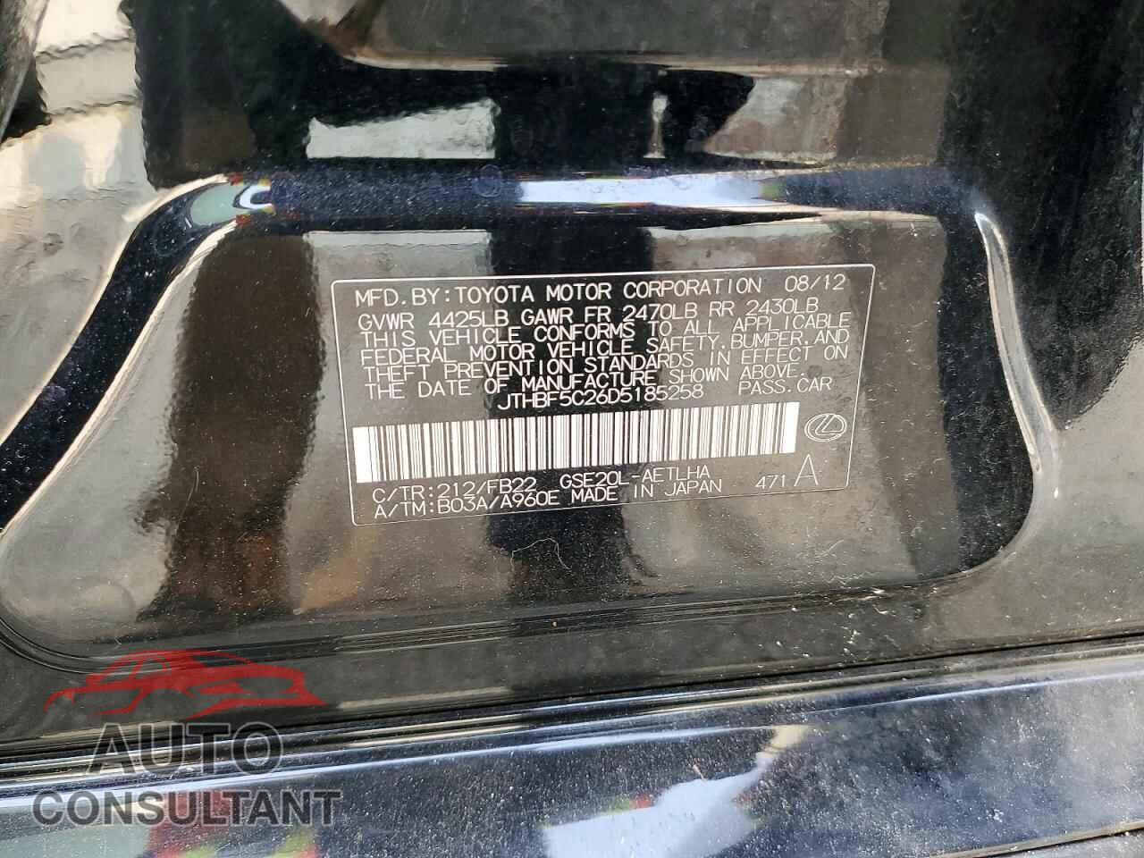 LEXUS IS 2013 - JTHBF5C26D5185258