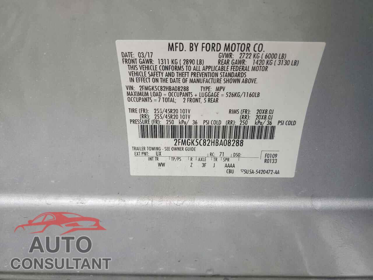 FORD FLEX 2017 - 2FMGK5C82HBA08288
