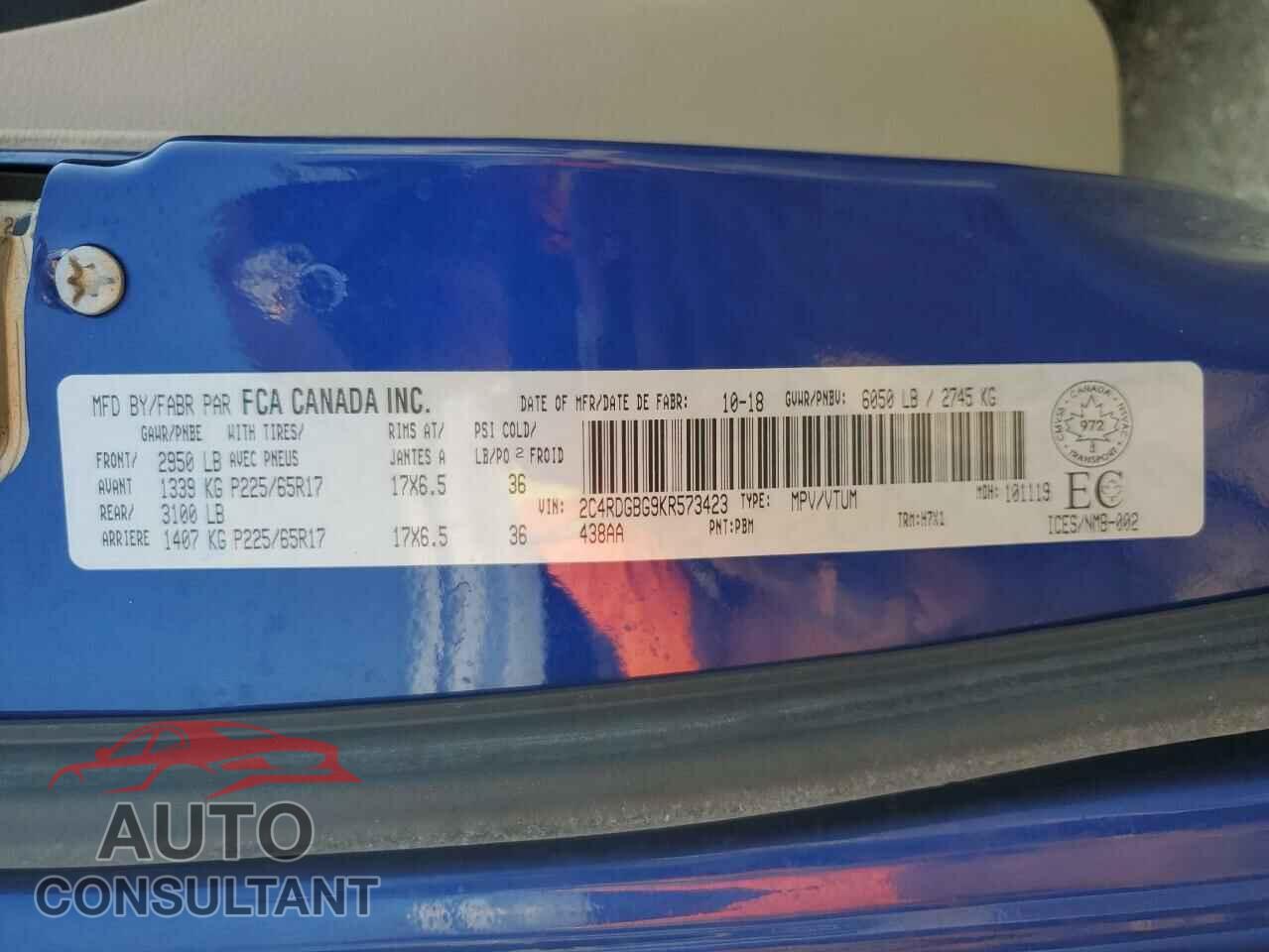 DODGE CARAVAN 2019 - 2C4RDGBG9KR573423