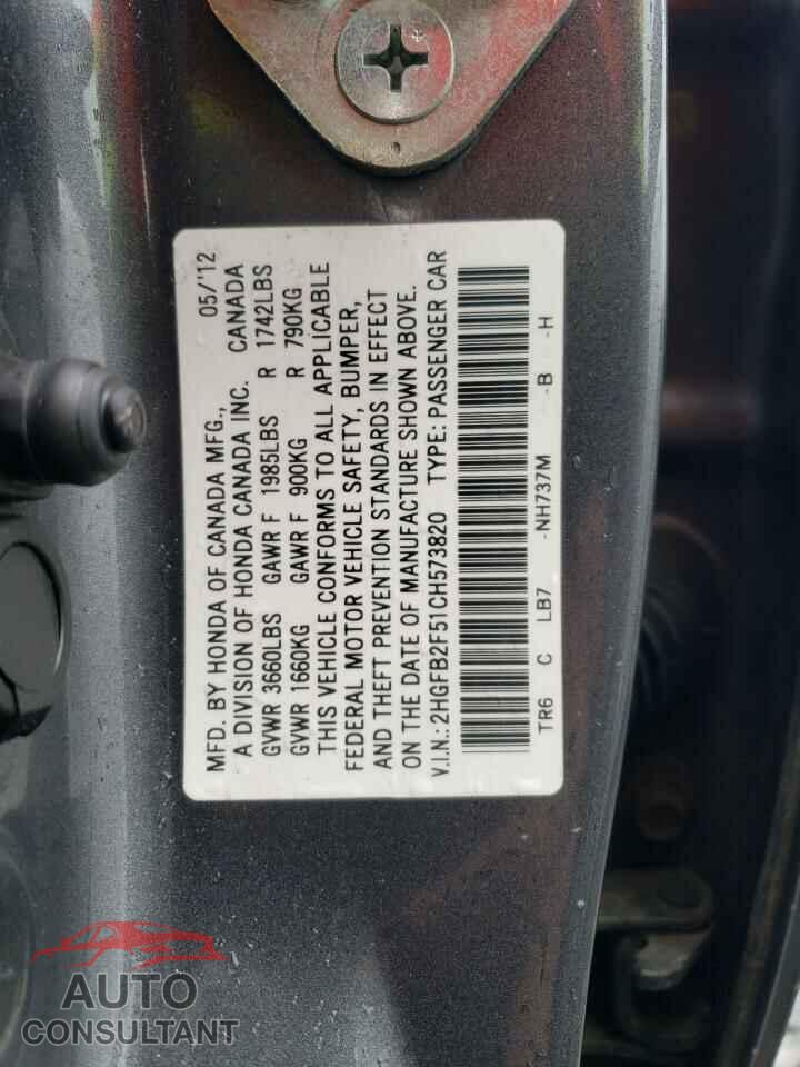 HONDA CIVIC 2012 - 2HGFB2F51CH573820