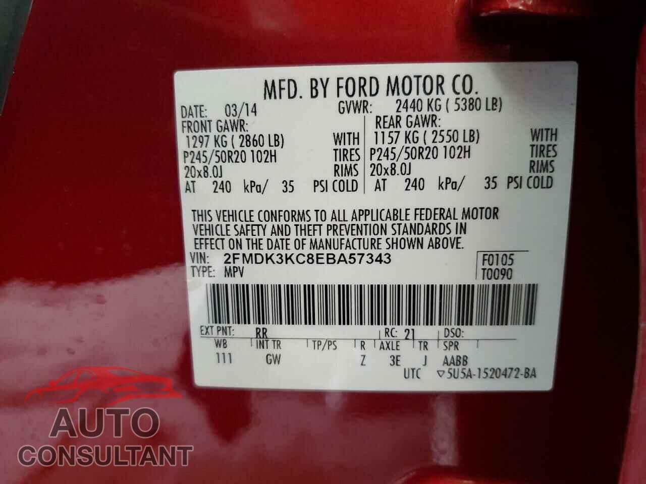 FORD EDGE 2014 - 2FMDK3KC8EBA57343