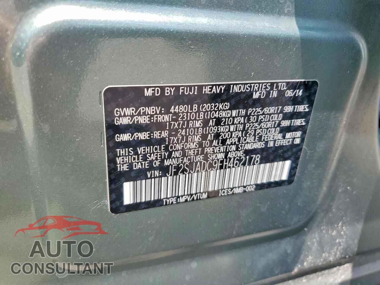SUBARU FORESTER 2015 - JF2SJADC9FH462178