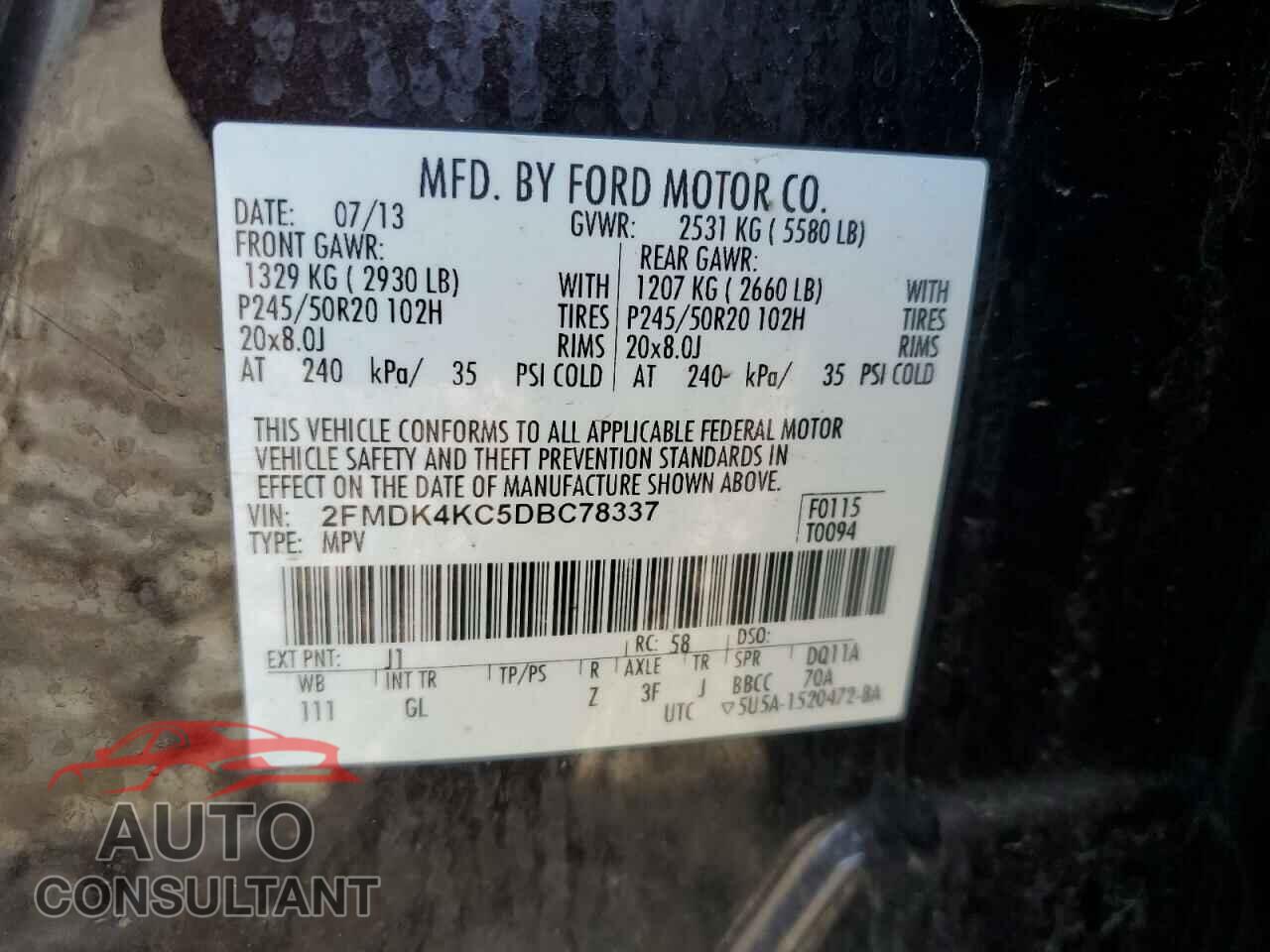 FORD EDGE 2013 - 2FMDK4KC5DBC78337