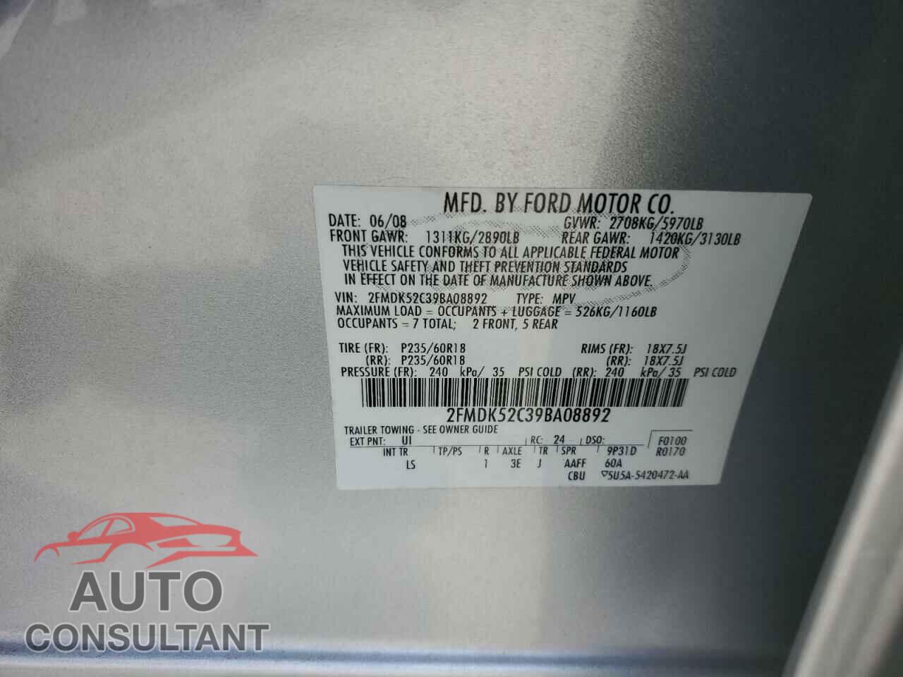 FORD FLEX 2009 - 2FMDK52C39BA08892