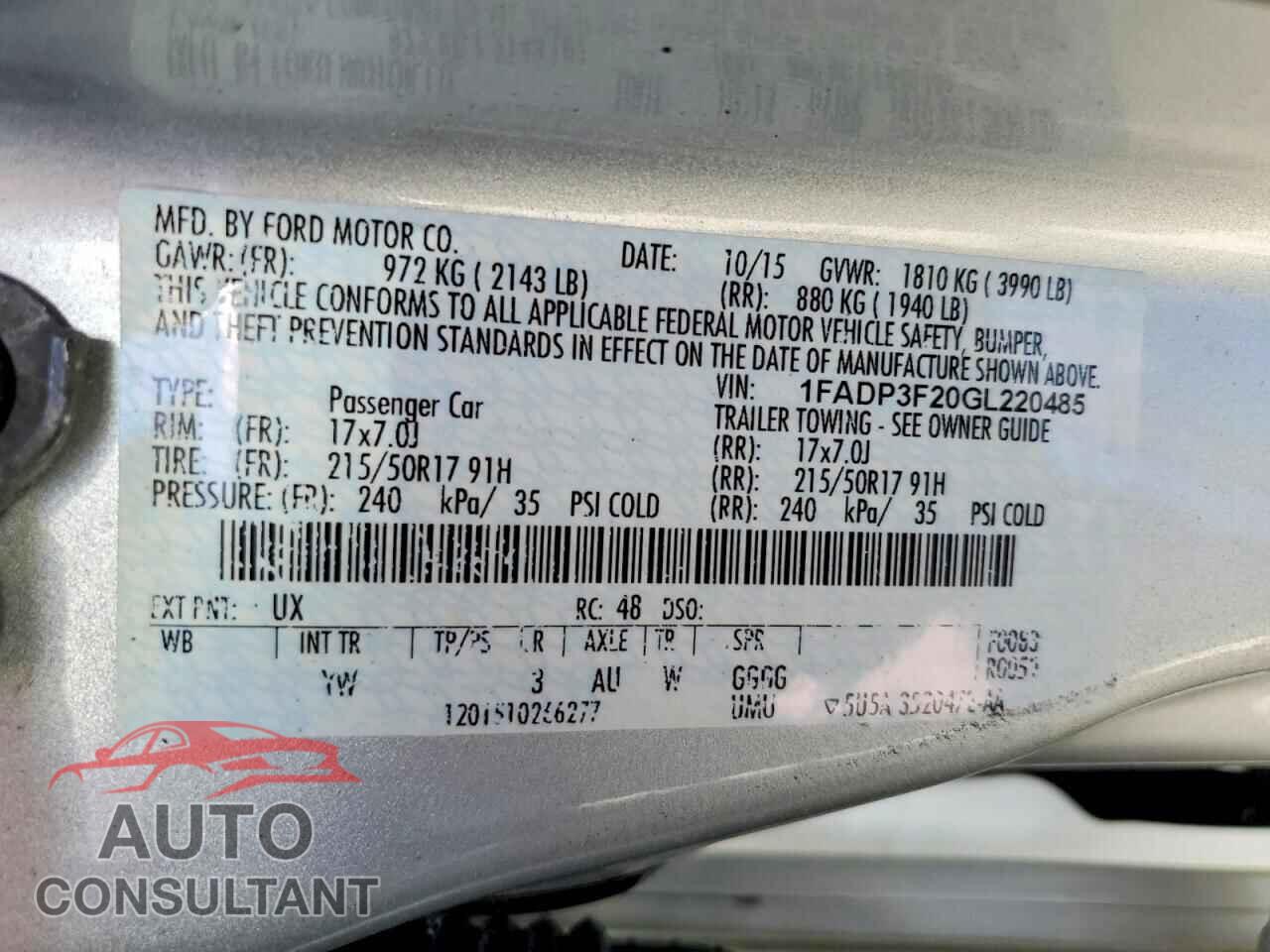FORD FOCUS 2016 - 1FADP3F20GL220485