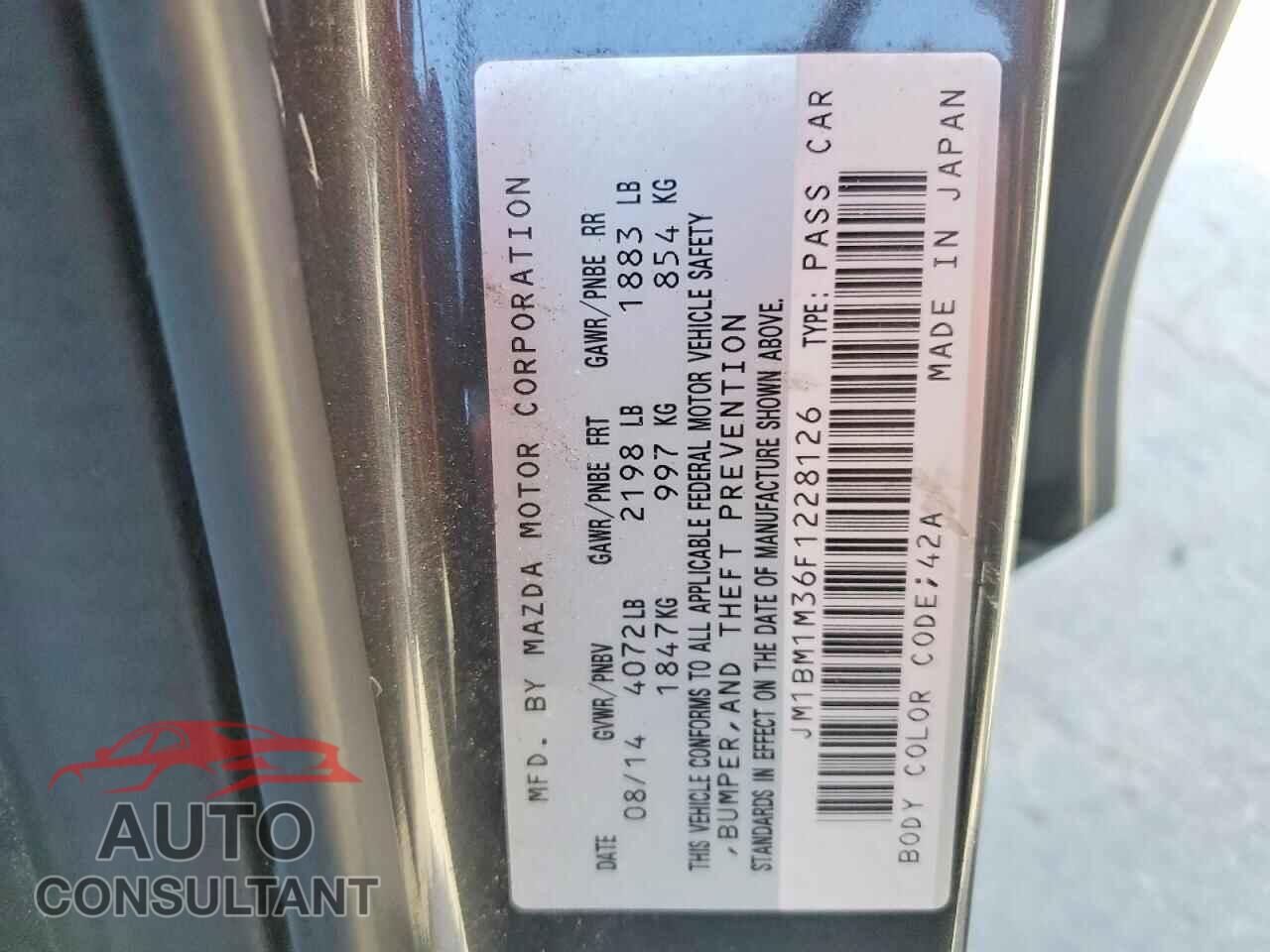 MAZDA 3 2015 - JM1BM1M36F1228126