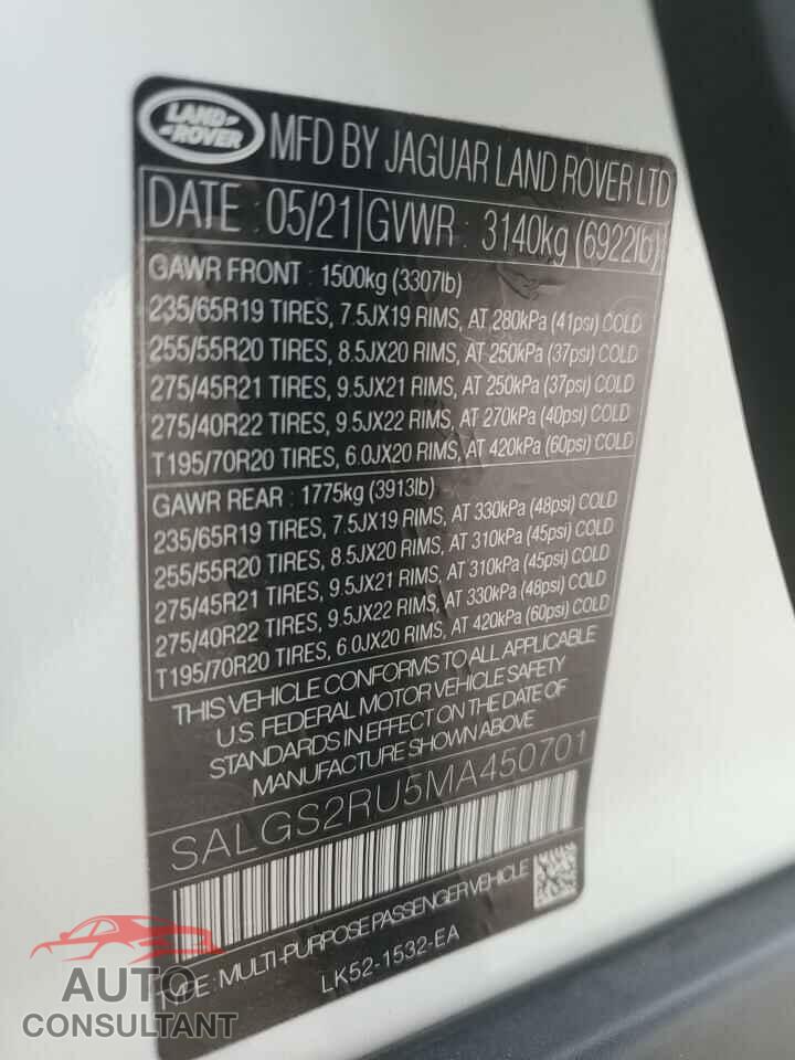 LAND ROVER RANGEROVER 2021 - SALGS2RU5MA450701