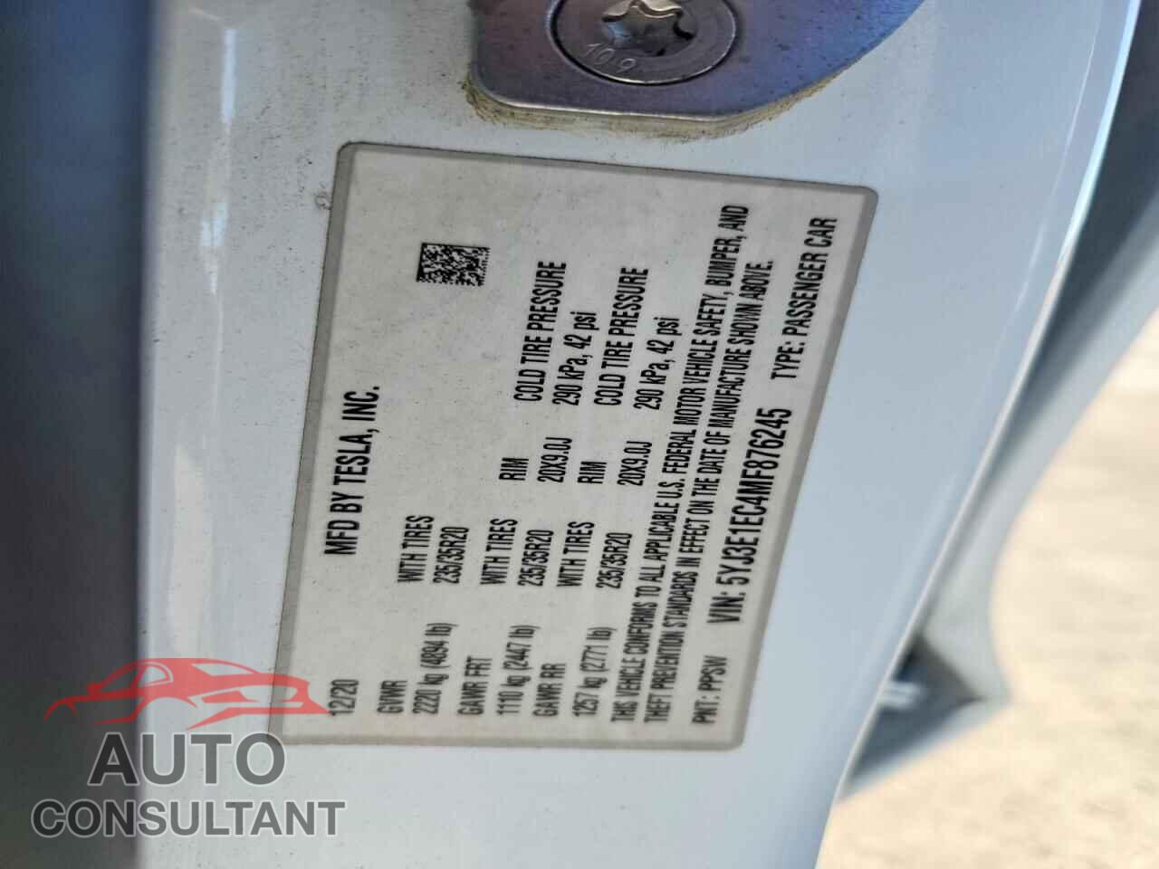 TESLA MODEL 3 2021 - 5YJ3E1EC4MF876245